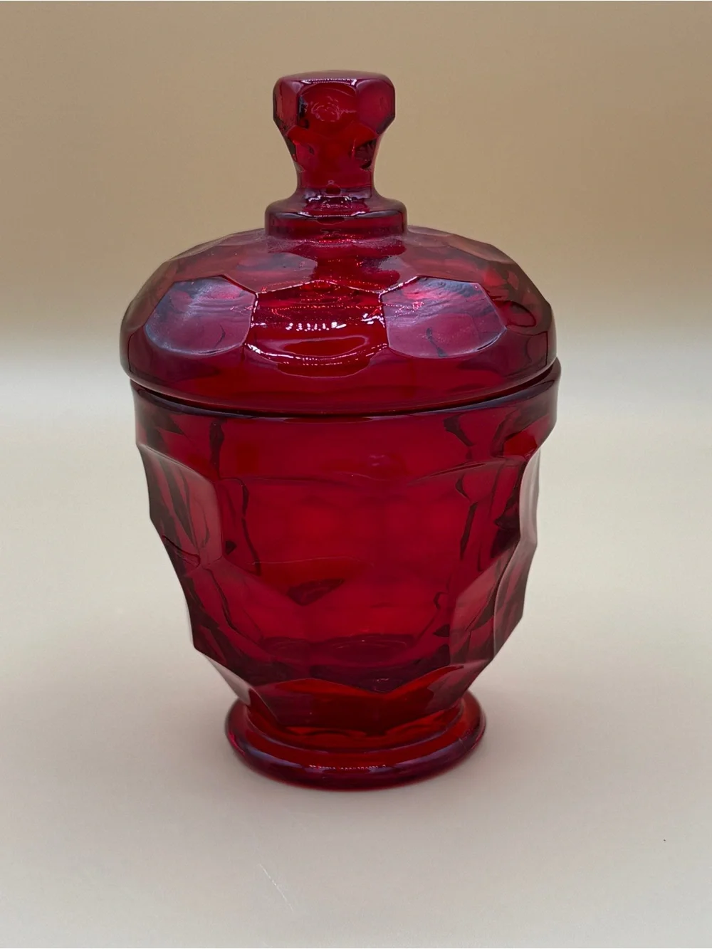 Vintage Viking Glass Georgian Ruby Red Amberina Covered Sugar & Creamer GLOWS